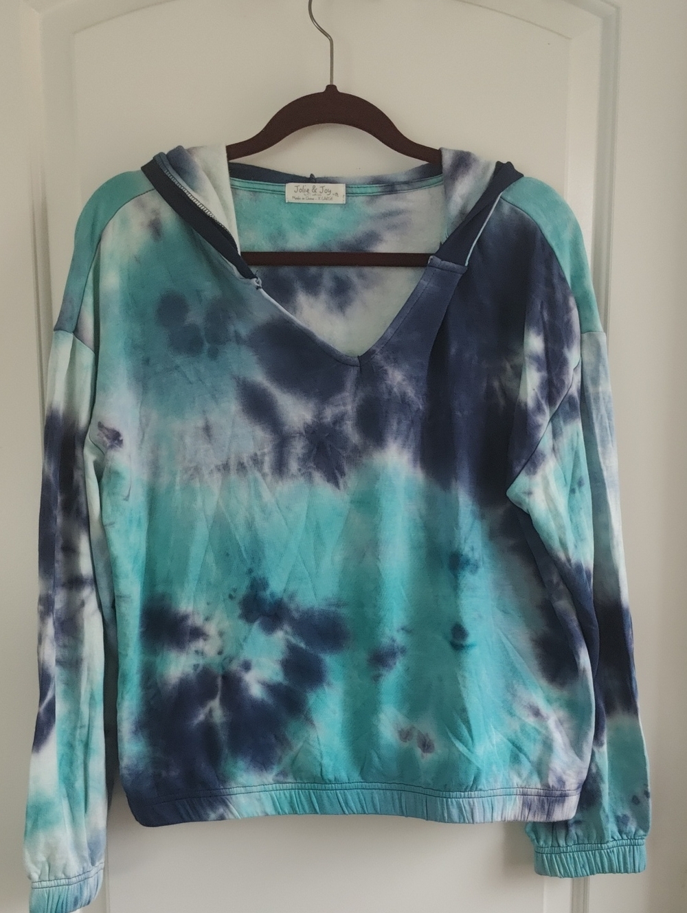 Jolie&Joy Women's Teal Blue Tie-Dye Hoodie Top